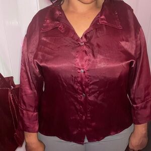 Dolls Kill Satin Button Down Shirt in Rich Burgundy